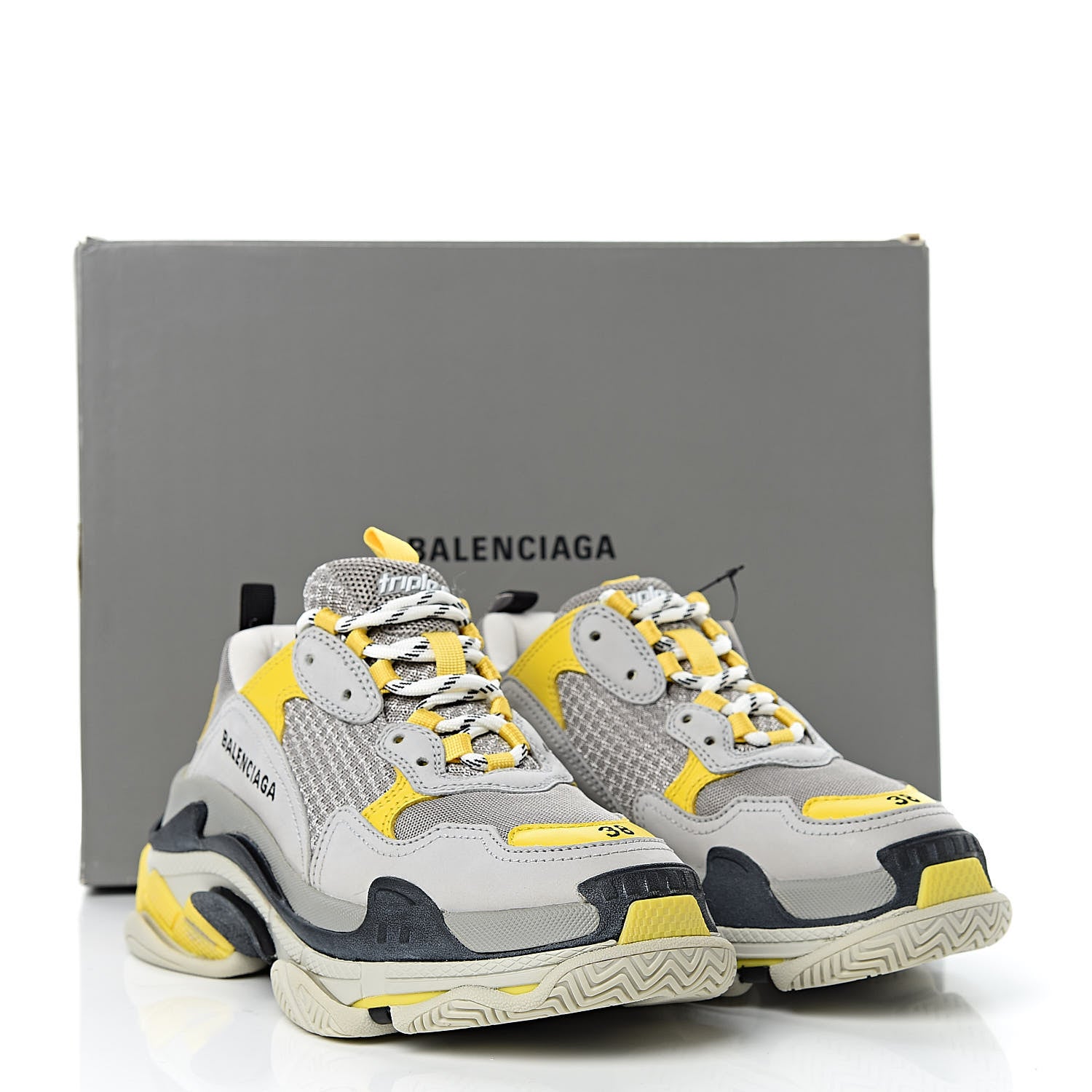 Balenciaga Fabric Mesh Womens Triple S Sneakers 38 Yellow Grey White 8 of 8