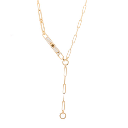 Hermes 18K Yellow Gold Diamond Pave PM Kelly Chaine Lariat Necklace ST 1 of 5