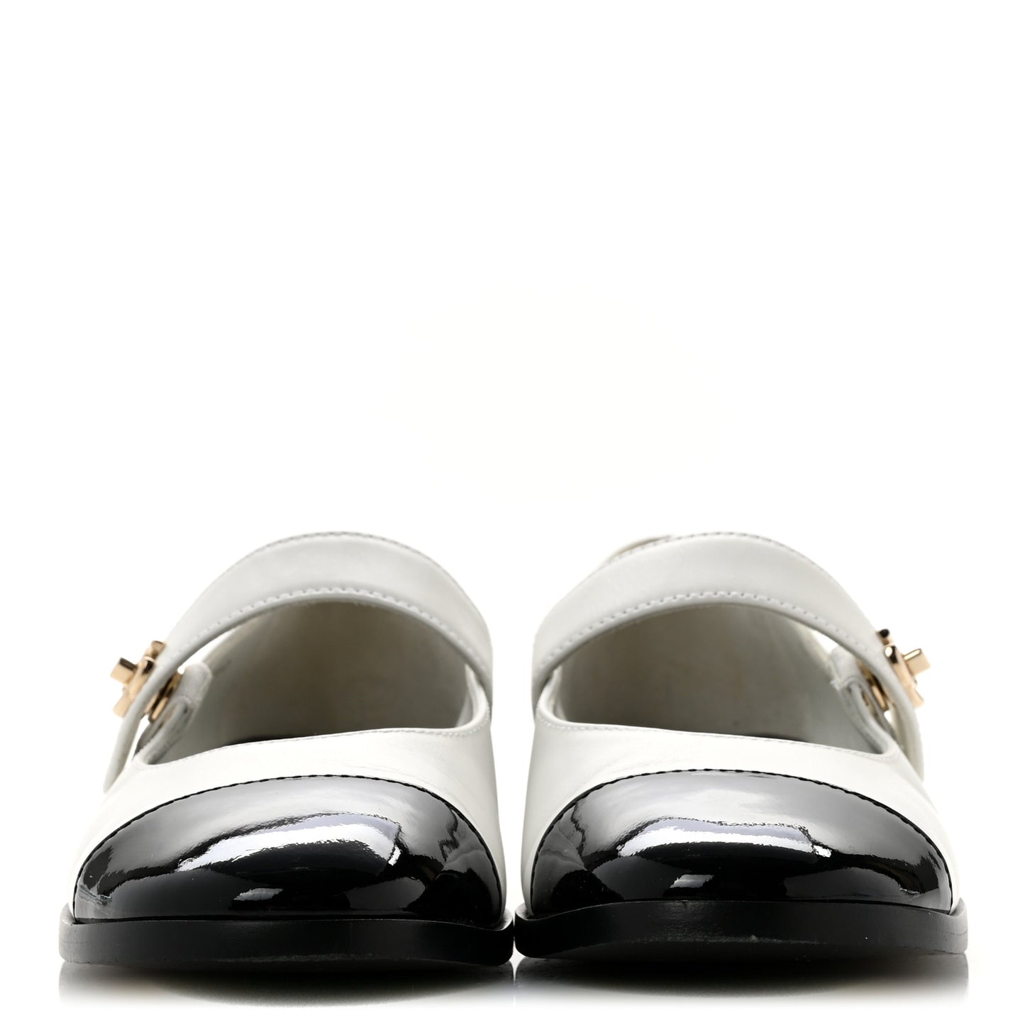 Calfskin Patent Mary Janes Flats 37.5 White Black