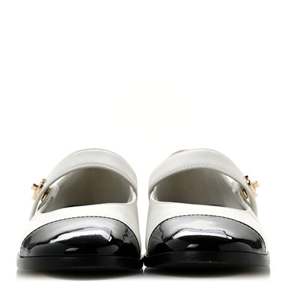Chanel Calfskin Patent Mary Janes Flats 37.5 White Black 3 of 11