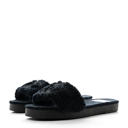 Chanel Terry CC Flat Mules Sandals 38 Black 3 of 9