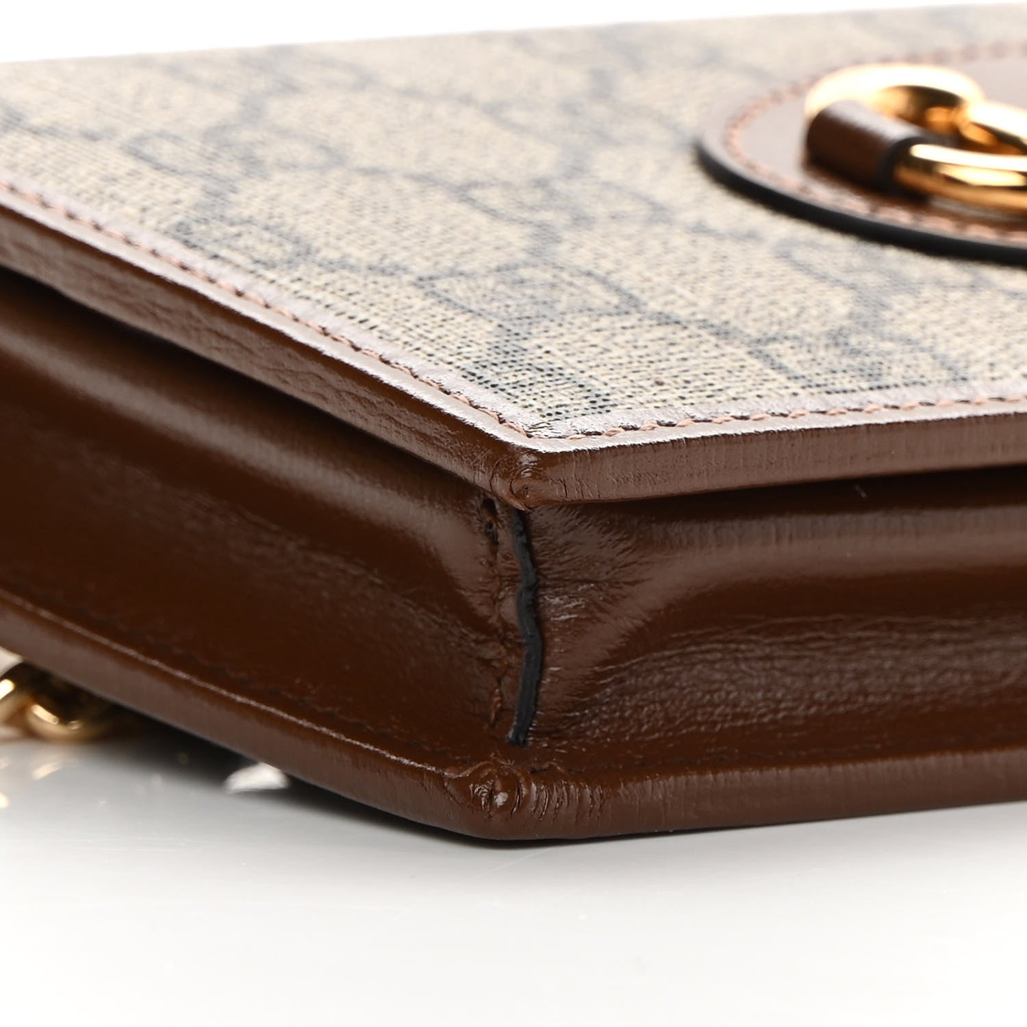 Gucci GG Supreme Monogram Azalea Calfskin Horsebit 1955 Wallet On Chain Beige Ebony Brown Sugar 9 of 11