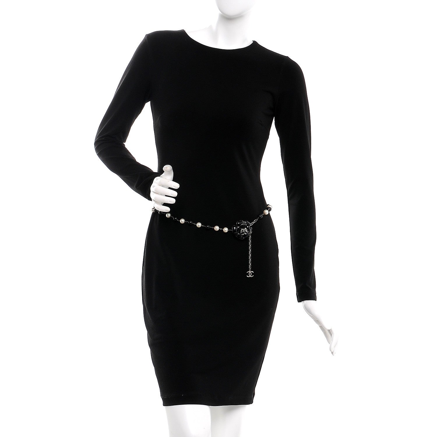 Chanel Pearl Crystal Enamel CC Camellia Belt Black Silver 2 of 4