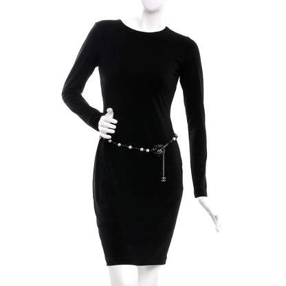 Chanel Pearl Crystal Enamel CC Camellia Belt Black Silver 2 of 4