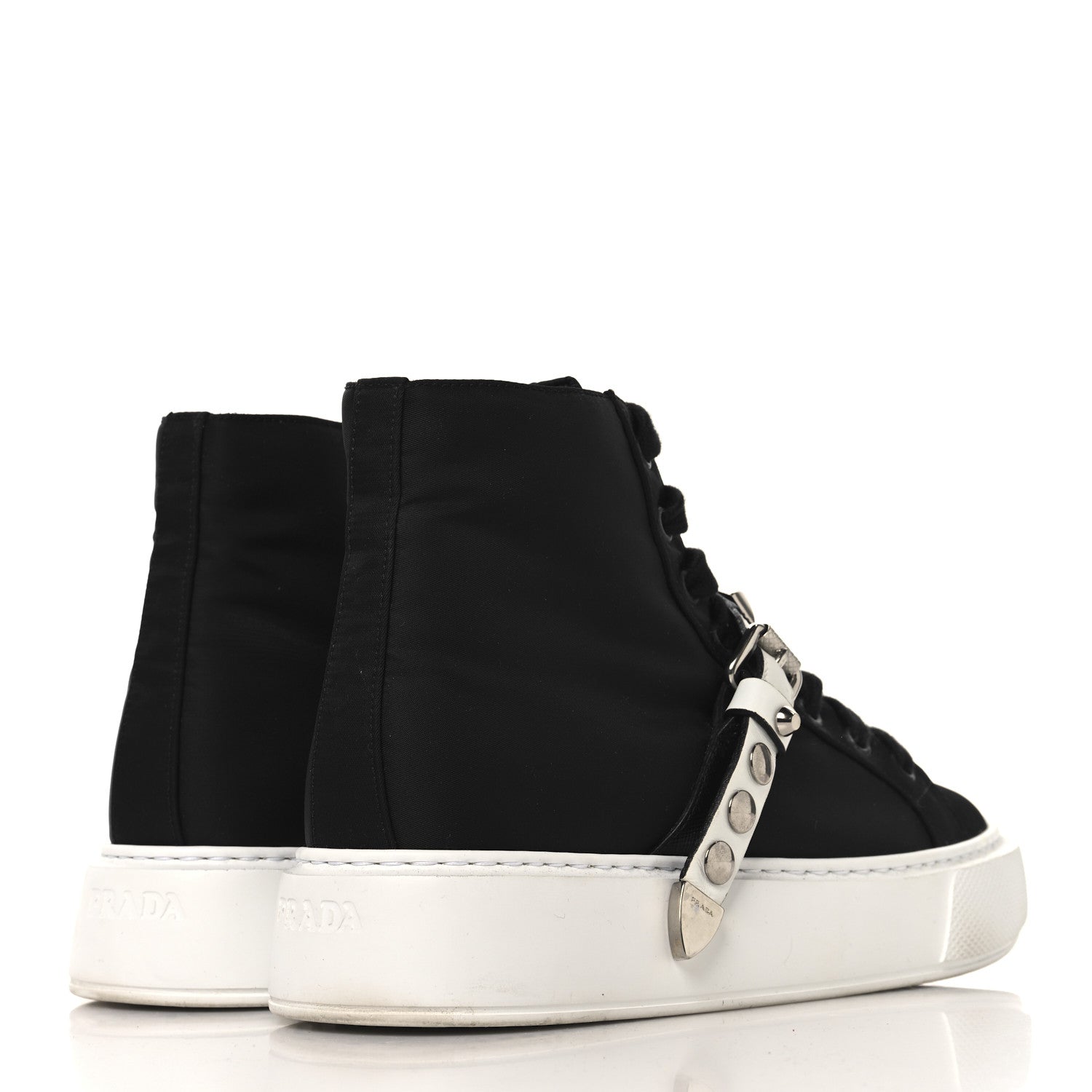 Prada Nylon Gabardine Studded High Top Sneakers 37 Black 1771889