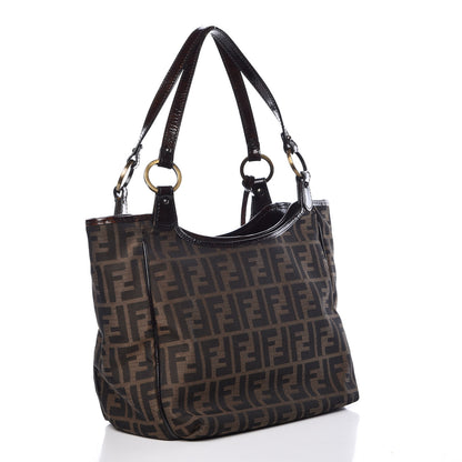 Fendi Zucca Patent Small Chef Shopping Tote Tobacco Moro 3 of 12