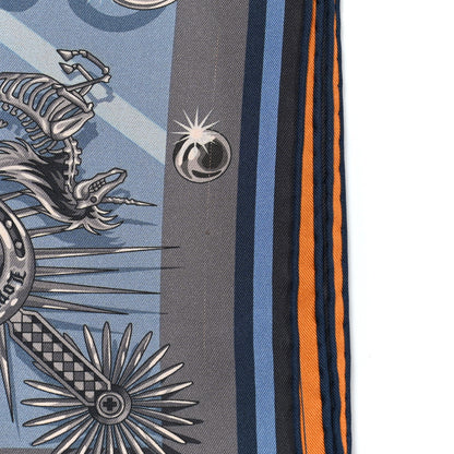 Hermes Silk C'est La Fete Double Face Scarf 90 Ciel Gris Orange 7 of 7