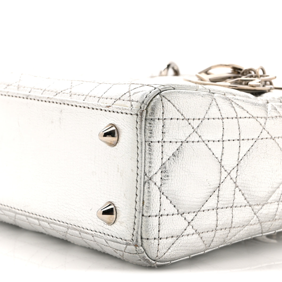Metallic Grained Calfskin Cannage Small Lucky Badges My Lady Dior Silver