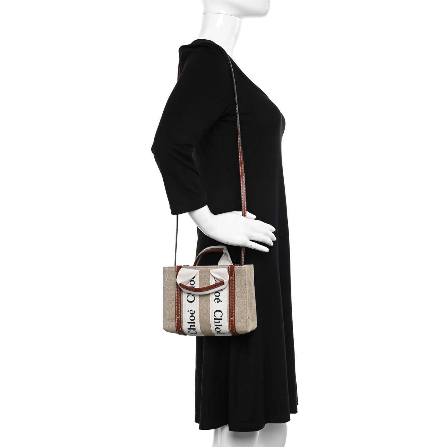 Cotton Calfskin Mini Woody Ribbon Tote White Brown