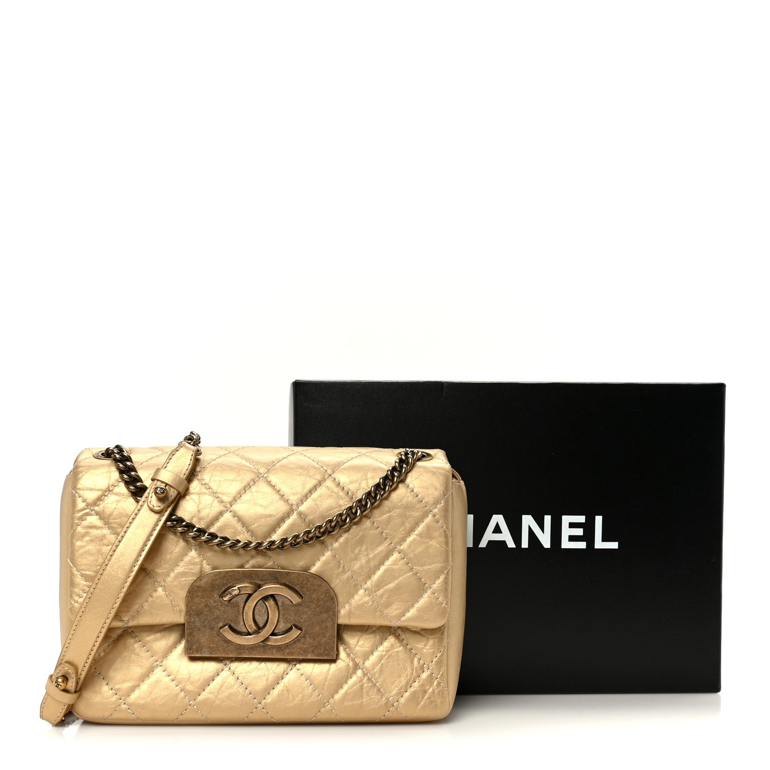 Chanel Metallic Aged Calfskin Quilted CC Square Flap Light Gold 11 of 11