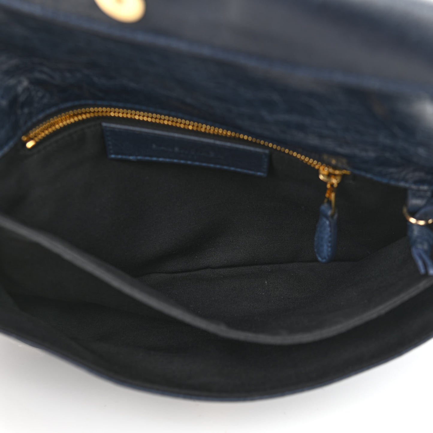Agneau Giant 12 Gold Hardware Envelope Strap Clutch Bleu Obscur