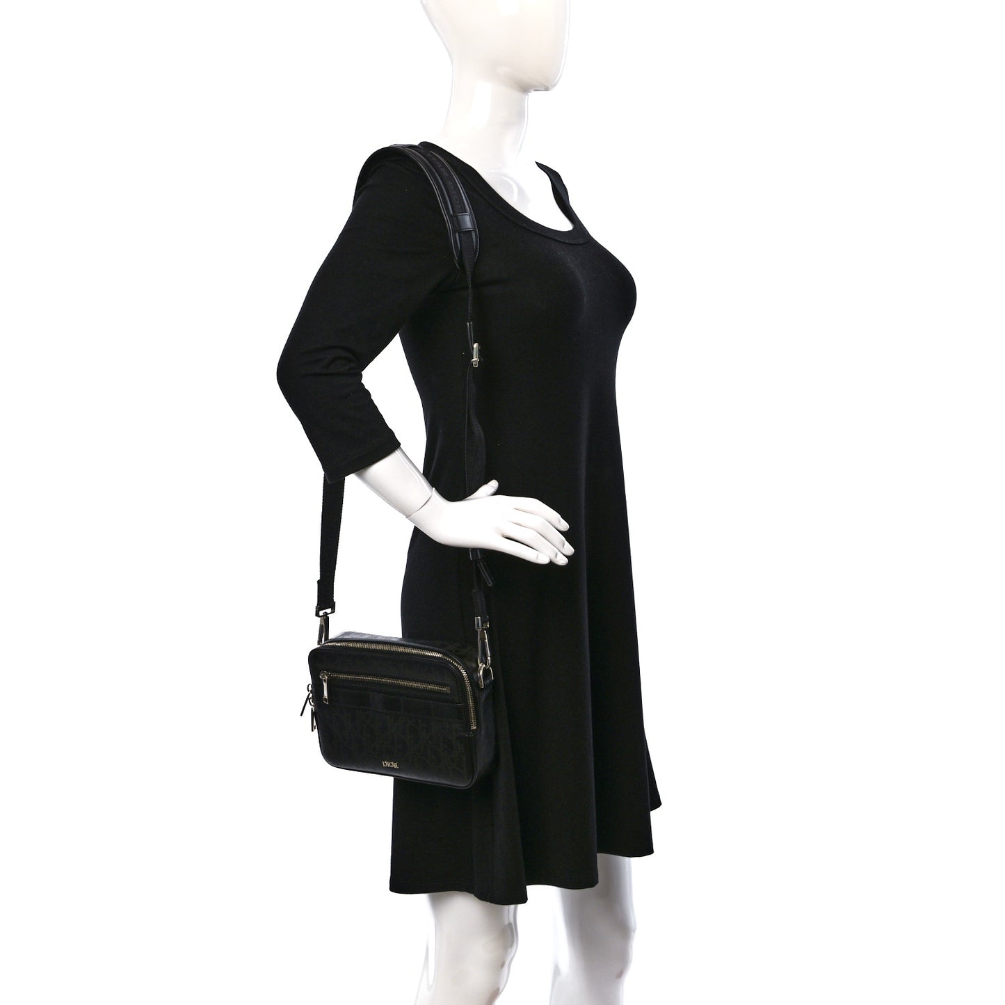 Calfskin Perforated Oblique Galaxy Safari Messenger Bag Black