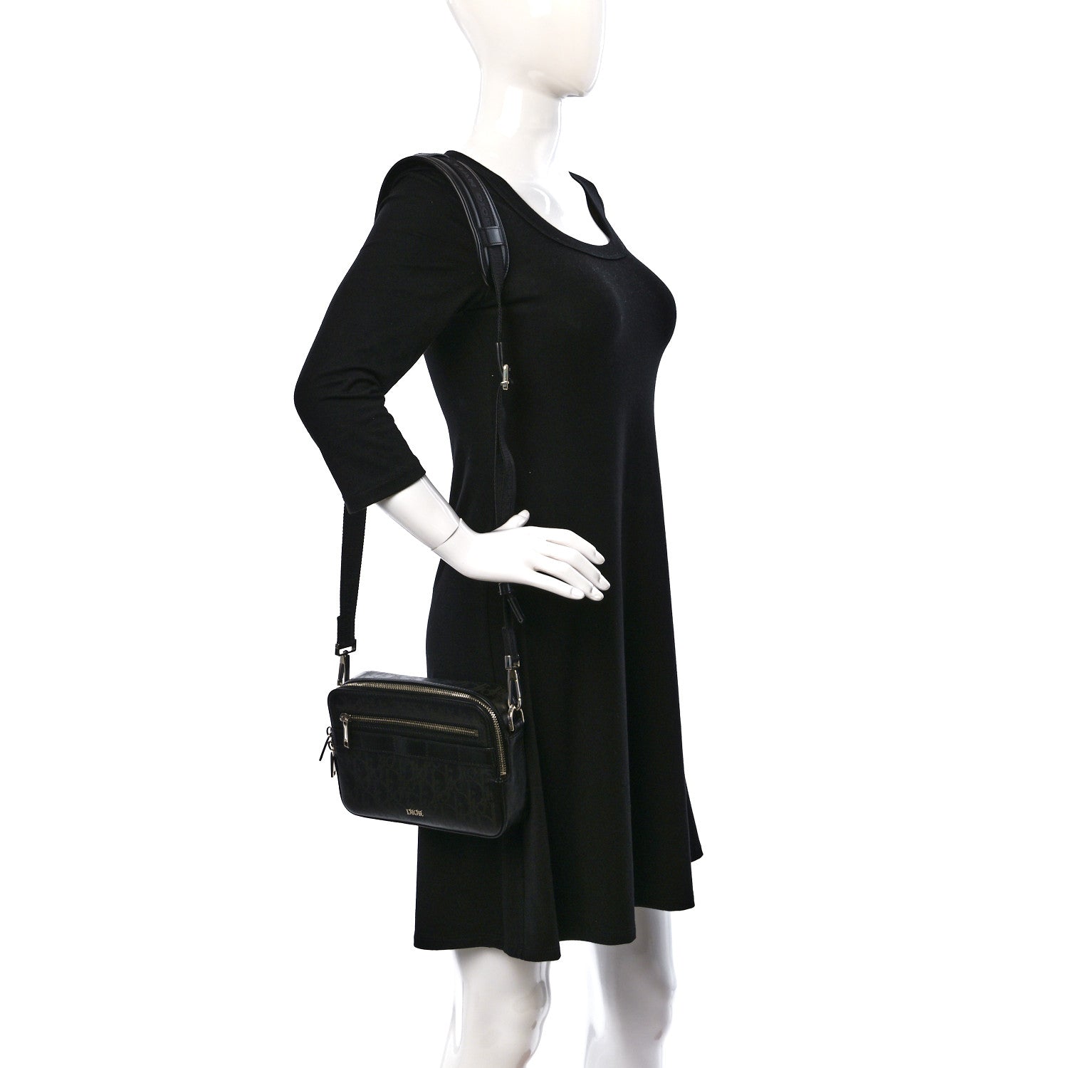 Christian Dior Calfskin Perforated Oblique Galaxy Safari Messenger Bag Black 2 of 8