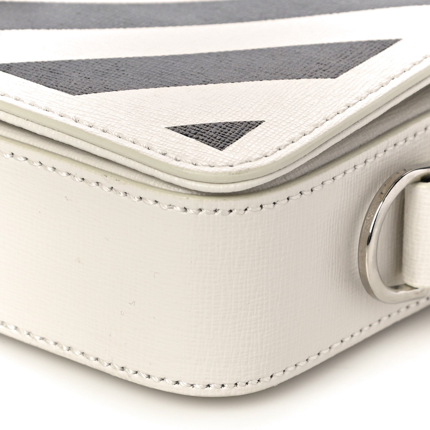 Off-White Saffiano Striped Diag Binder Flap Bag White Black 11 of 14
