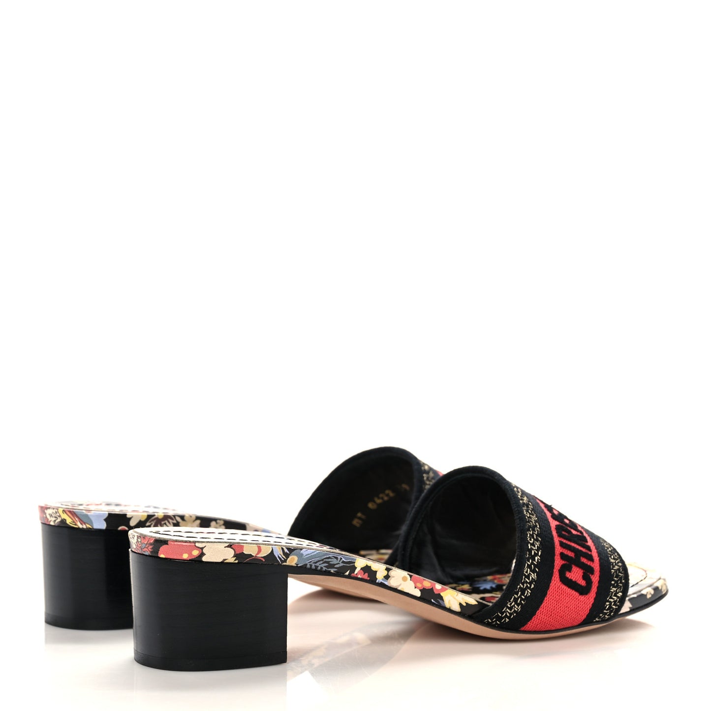 Canvas Toile de Jouy Pop Embroidered Dway 40mm Slide Sandals 39 Black Multicolor