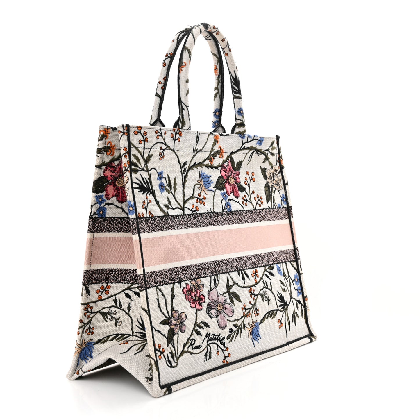 Canvas Embroidered Large Rosa Mutabilis Book Tote White Multicolor