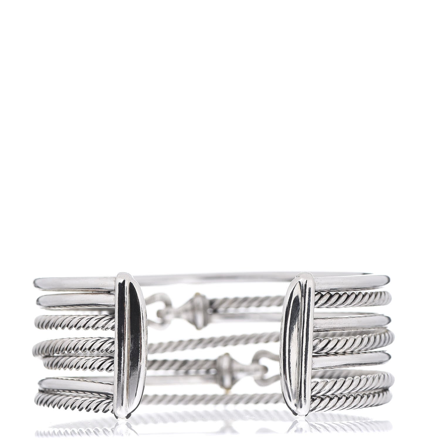 David Yurman Sterling Silver 18K Yellow Gold 22mm Buckle Crossover Cuff Bracelet 3 of 4