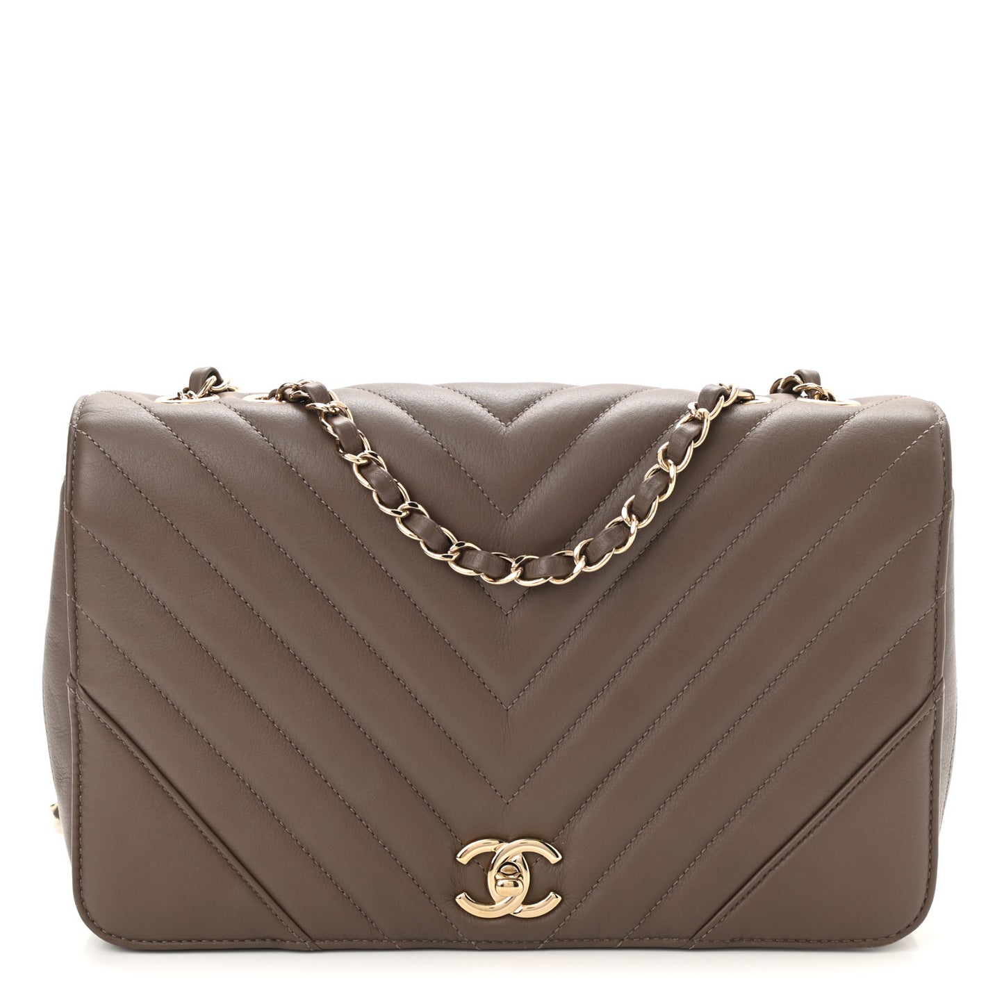Calfskin Chevron Quilted Medium Statement Flap Khaki