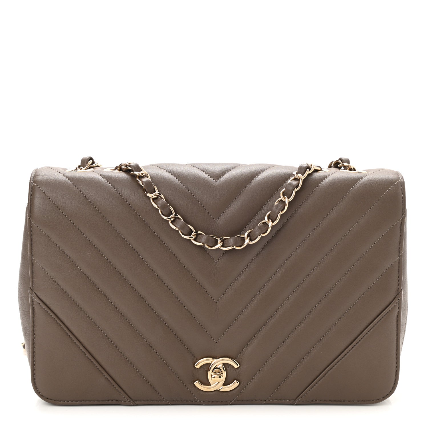 Chanel Calfskin Chevron Quilted Medium Statement Flap Khaki 1 of 10