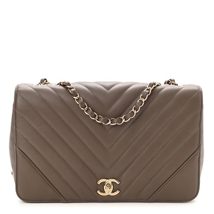 Chanel Calfskin Chevron Quilted Medium Statement Flap Khaki 1 of 10