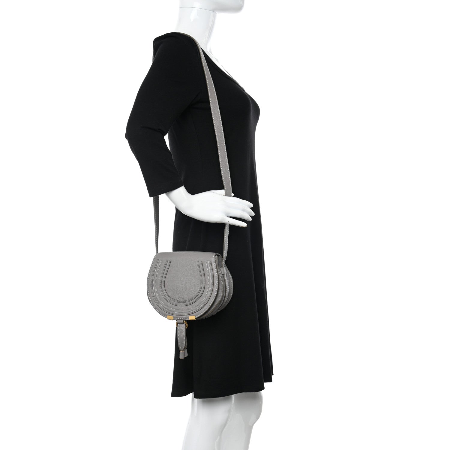 Chloe Grained Calfskin Small Marcie Saddle Bag Cashmere Grey 2 of 11