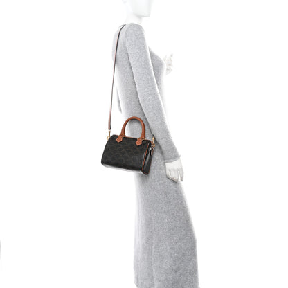 Celine Triomphe Canvas Calfskin Small Boston Bag Tan 2 of 11