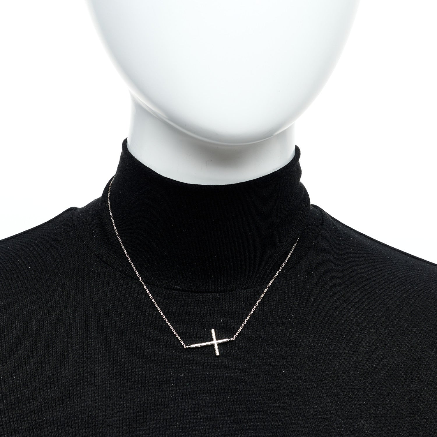 Tiffany Sterling Silver Paloma Picasso Hammered Sideways Cross Pendant Necklace 2 of 5