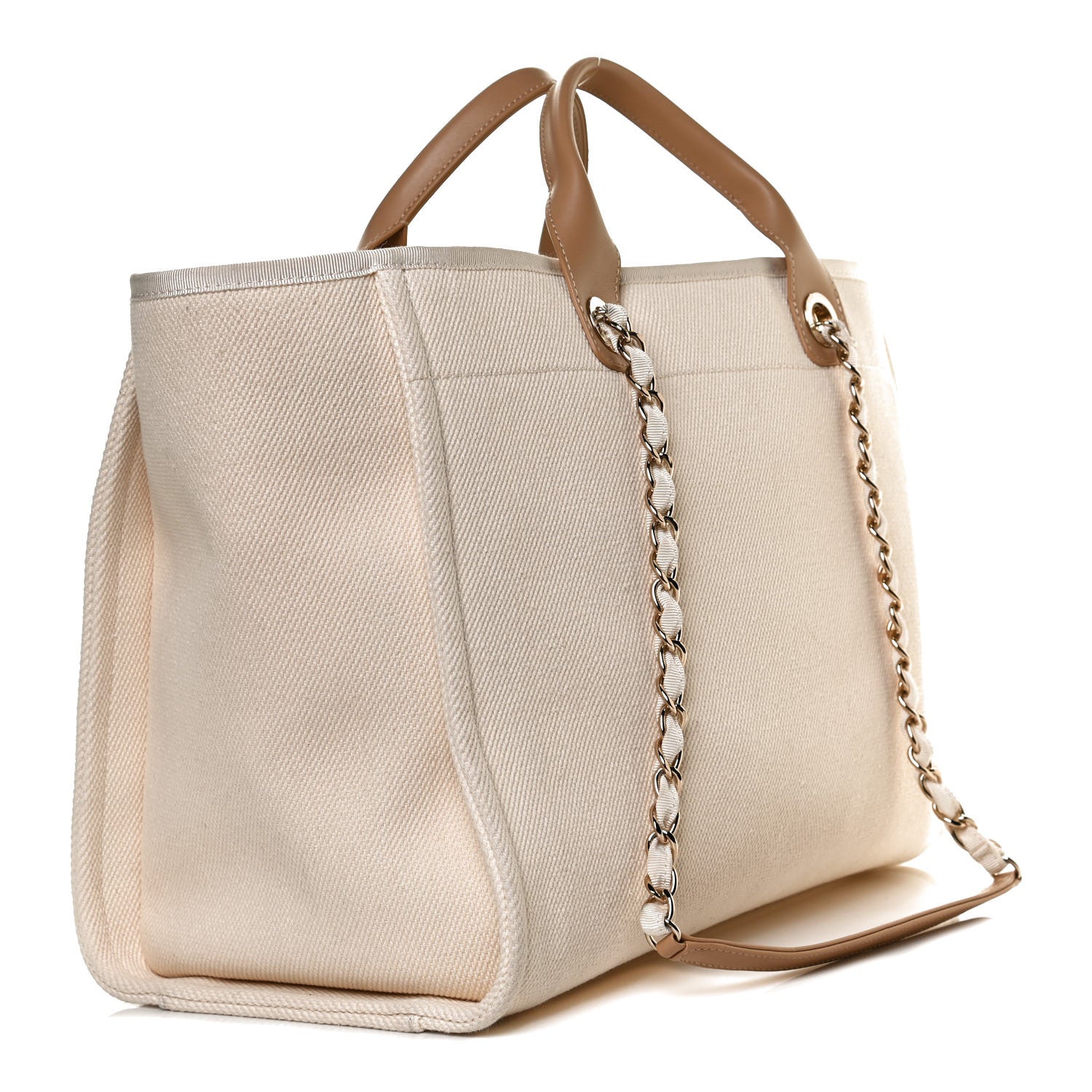Chanel Canvas Pearl Medium Deauville Tote Ecru Beige 3 of 10