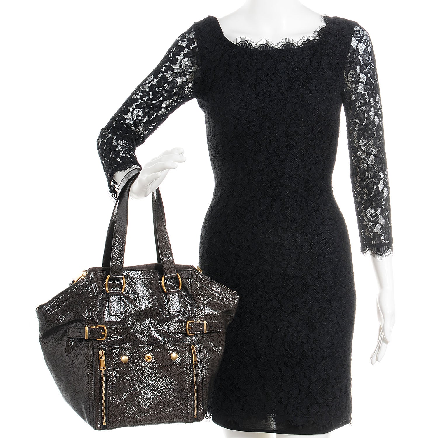 Saint Laurent Pebbled Patent Small Downtown Grey 2 of 8