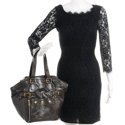 Saint Laurent Pebbled Patent Small Downtown Grey 2 of 8