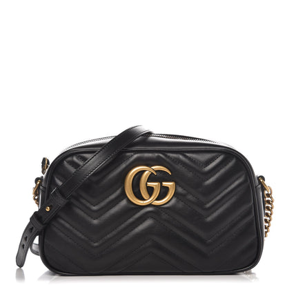 Gucci Calfskin Matelasse Small GG Marmont Chain Shoulder Bag Black 1 of 7