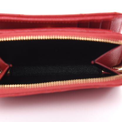 Saint Laurent Grain De Poudre Matelasse Chevron Monogram Compact Zip Around Wallet Red 7 of 9