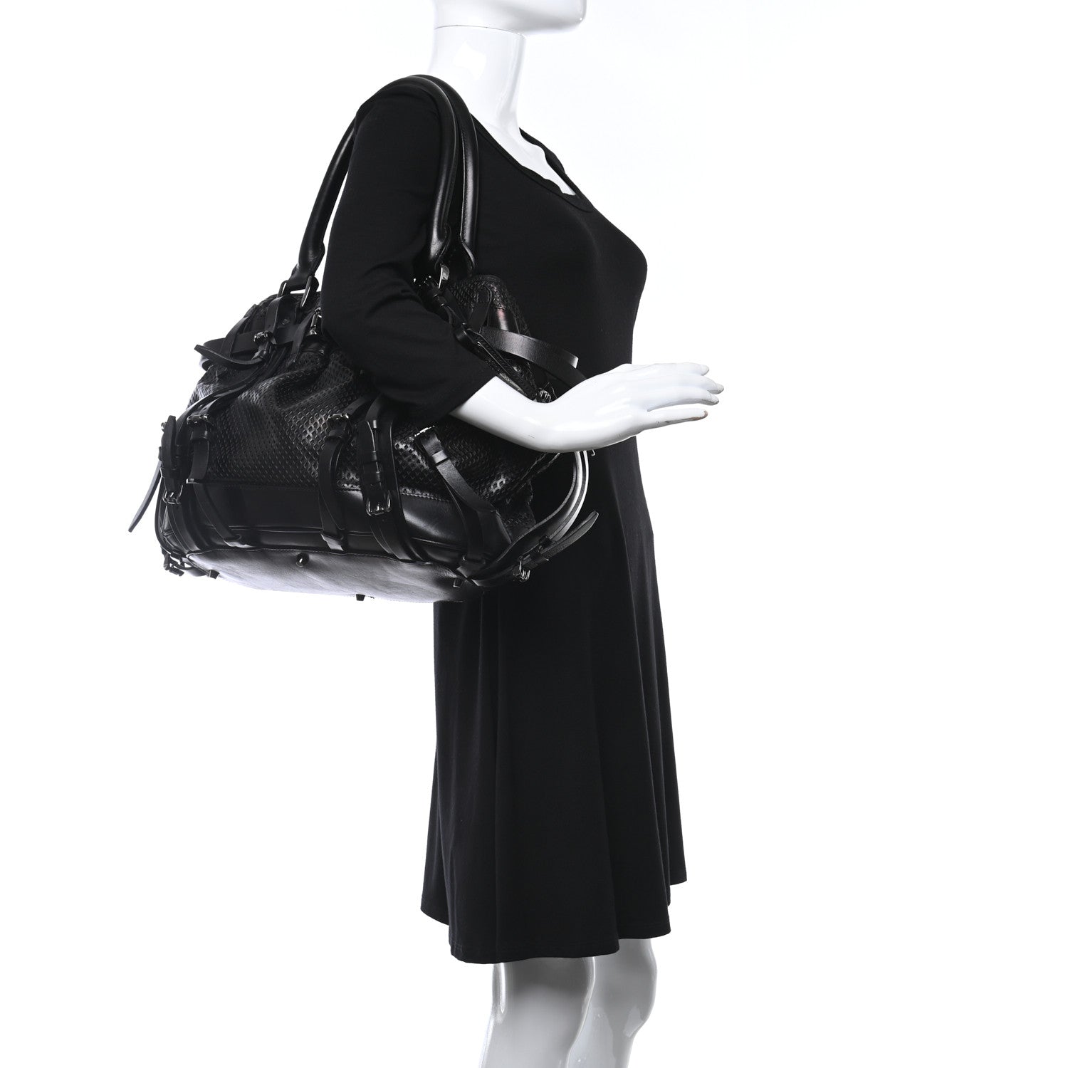 Burberry Perforated Calfskin Belted Bag Black 2 of 11