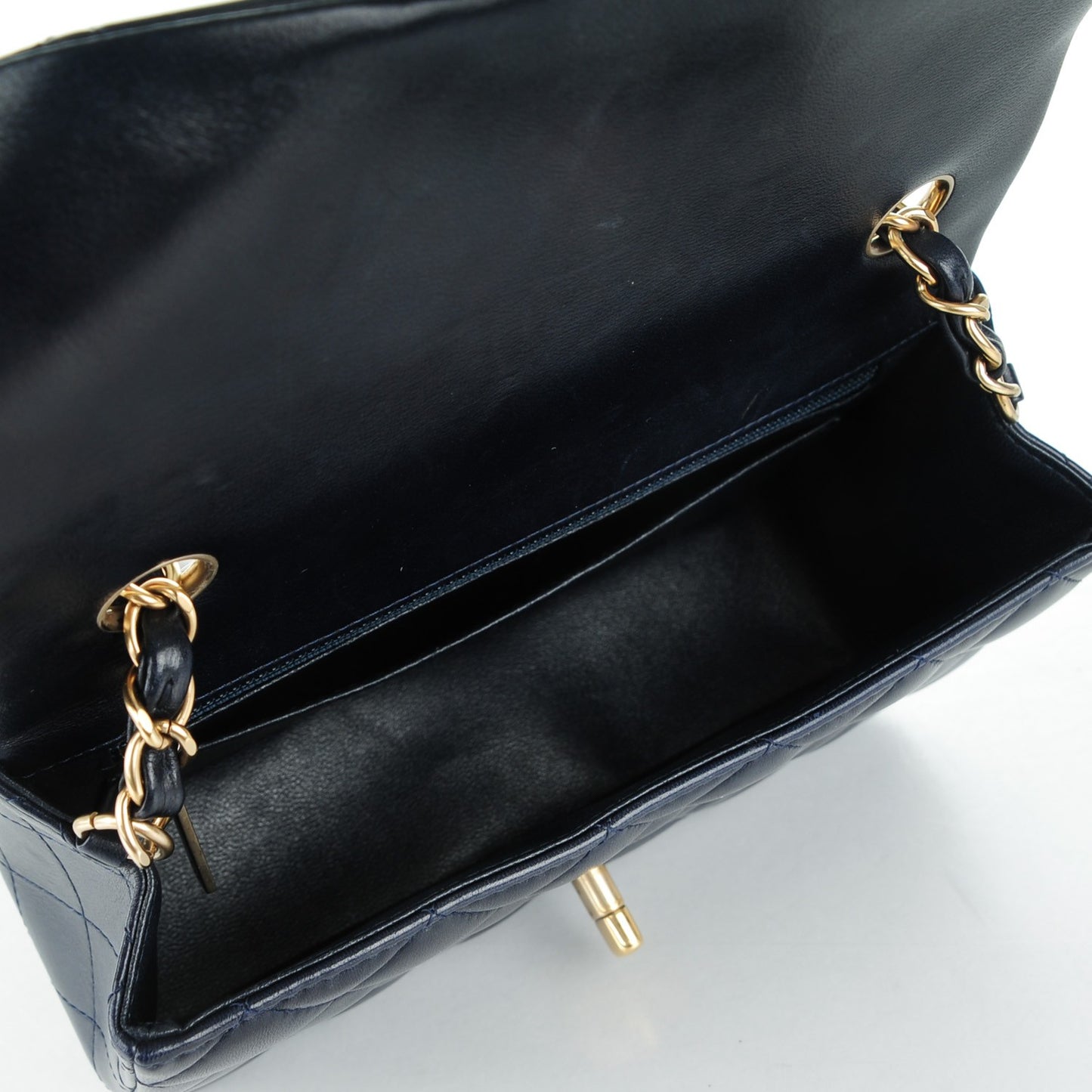 Lambskin Quilted Mini Rectangular Flap Dark Navy Blue