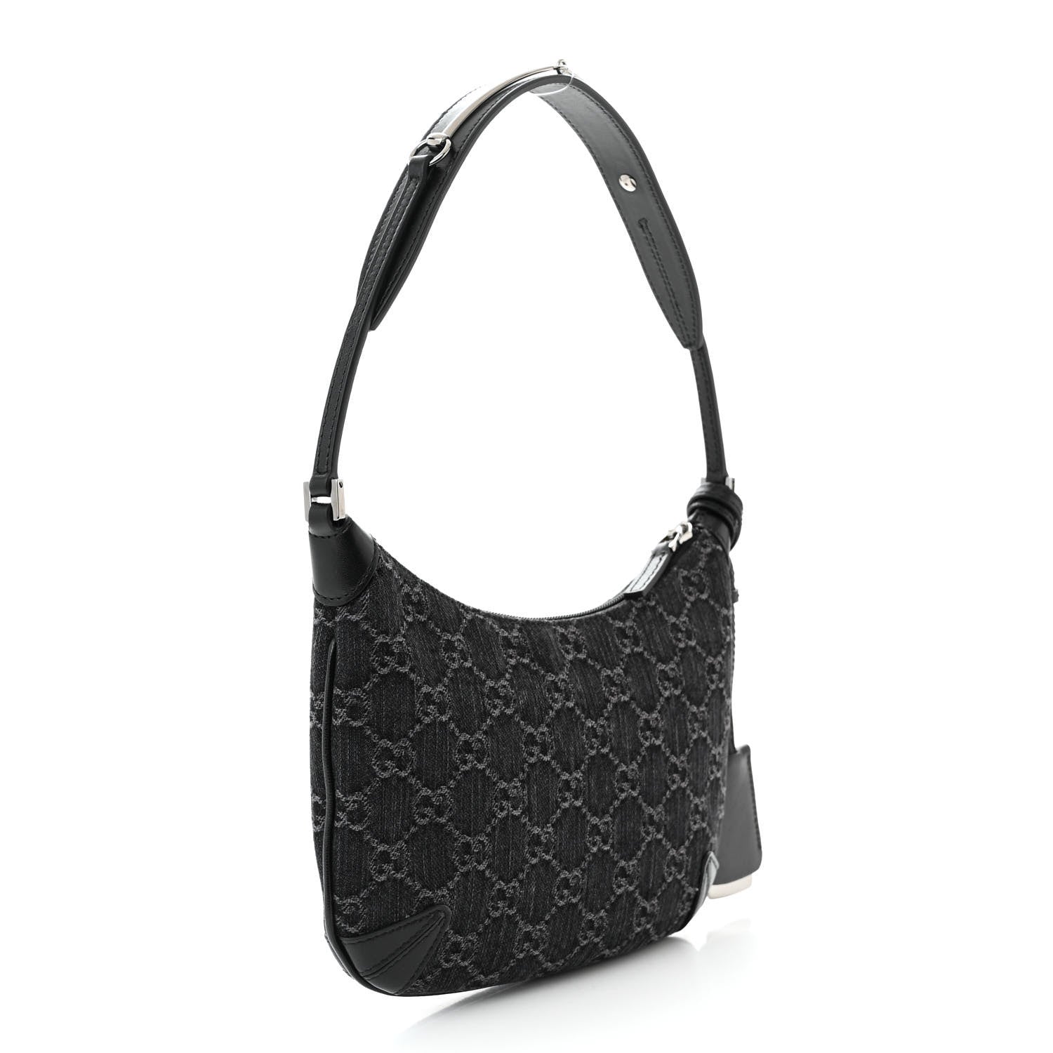 Gucci Jacquard Black Denim GG Monogram Horsebit Slim Small Shoulder Bag Black Grey 3 of 9