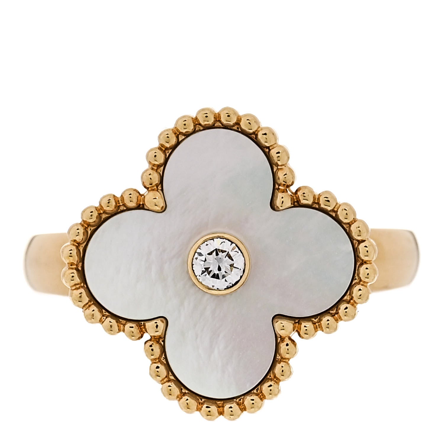 Van Cleef & Arpels 18K Yellow Gold Diamond Mother of Pearl Vintage Alhambra Ring 49 4.75 1 of 6