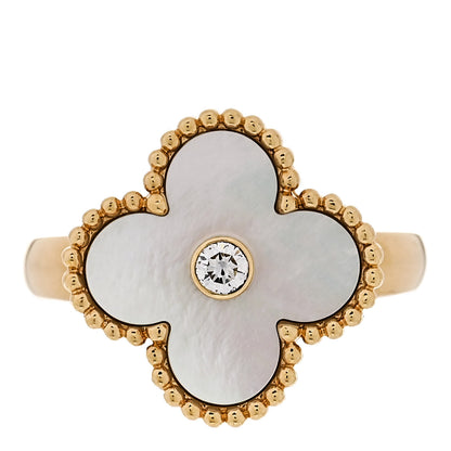 Van Cleef & Arpels 18K Yellow Gold Diamond Mother of Pearl Vintage Alhambra Ring 49 4.75 1 of 6
