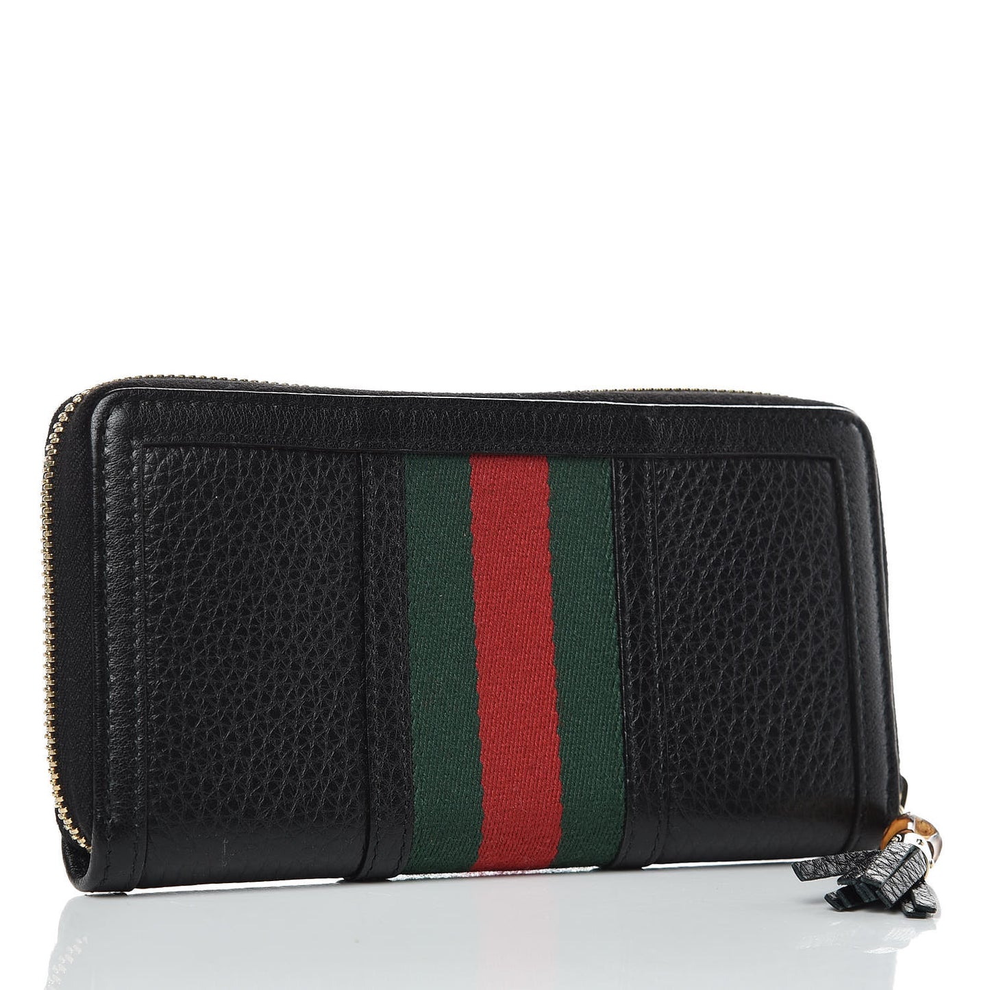 Calfskin Web Rania Zip Around Wallet Black