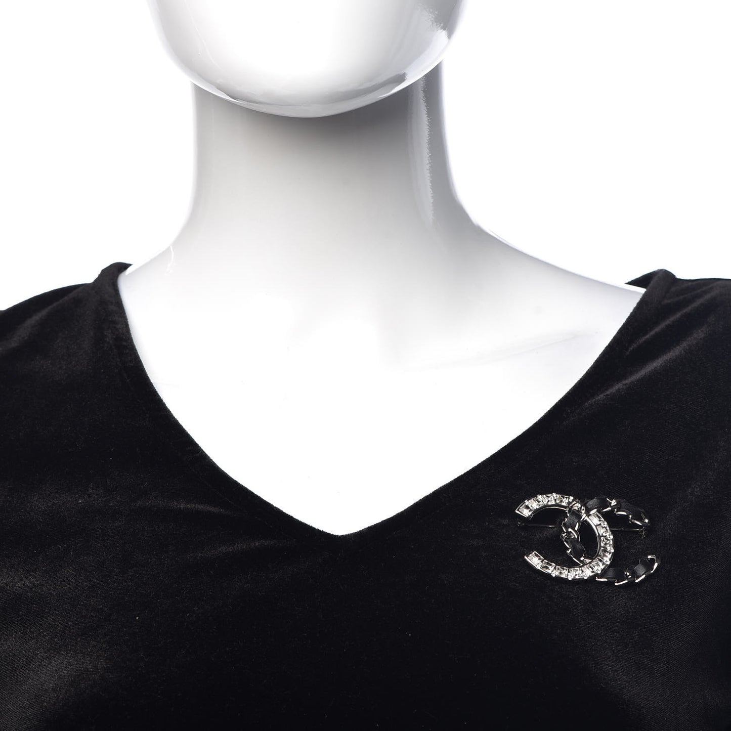 Lambskin Baguette Crystal CC Brooch Black Silver