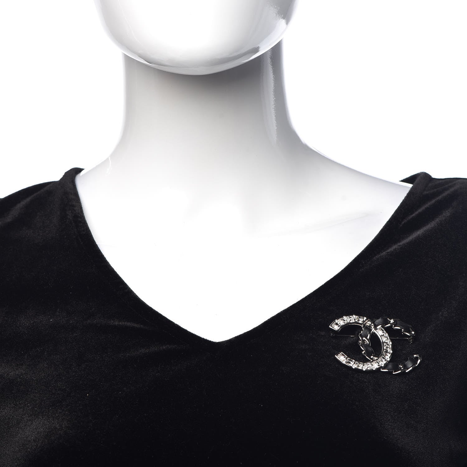 Chanel Lambskin Baguette Crystal CC Brooch Black Silver 2 of 5