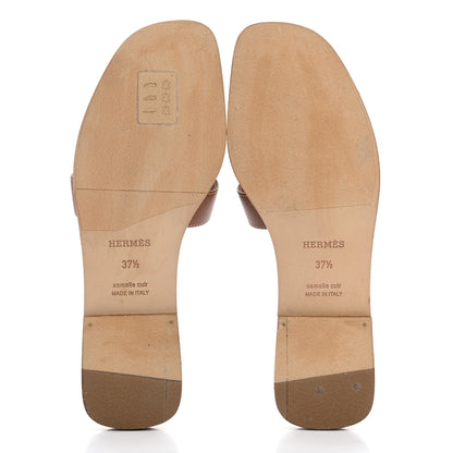 Hermes Box Calfskin Oran Sandals 37.5 Gold 5 of 9