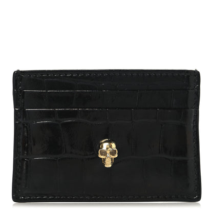 Alexander McQueen Patent Crocodile Embossed Skull Card Holder Black 1 of 6