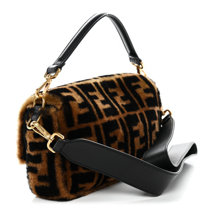 Fendi Shearling Vitello Dolce Macro FF 1974 Baguette Tobacco Black 3 of 9