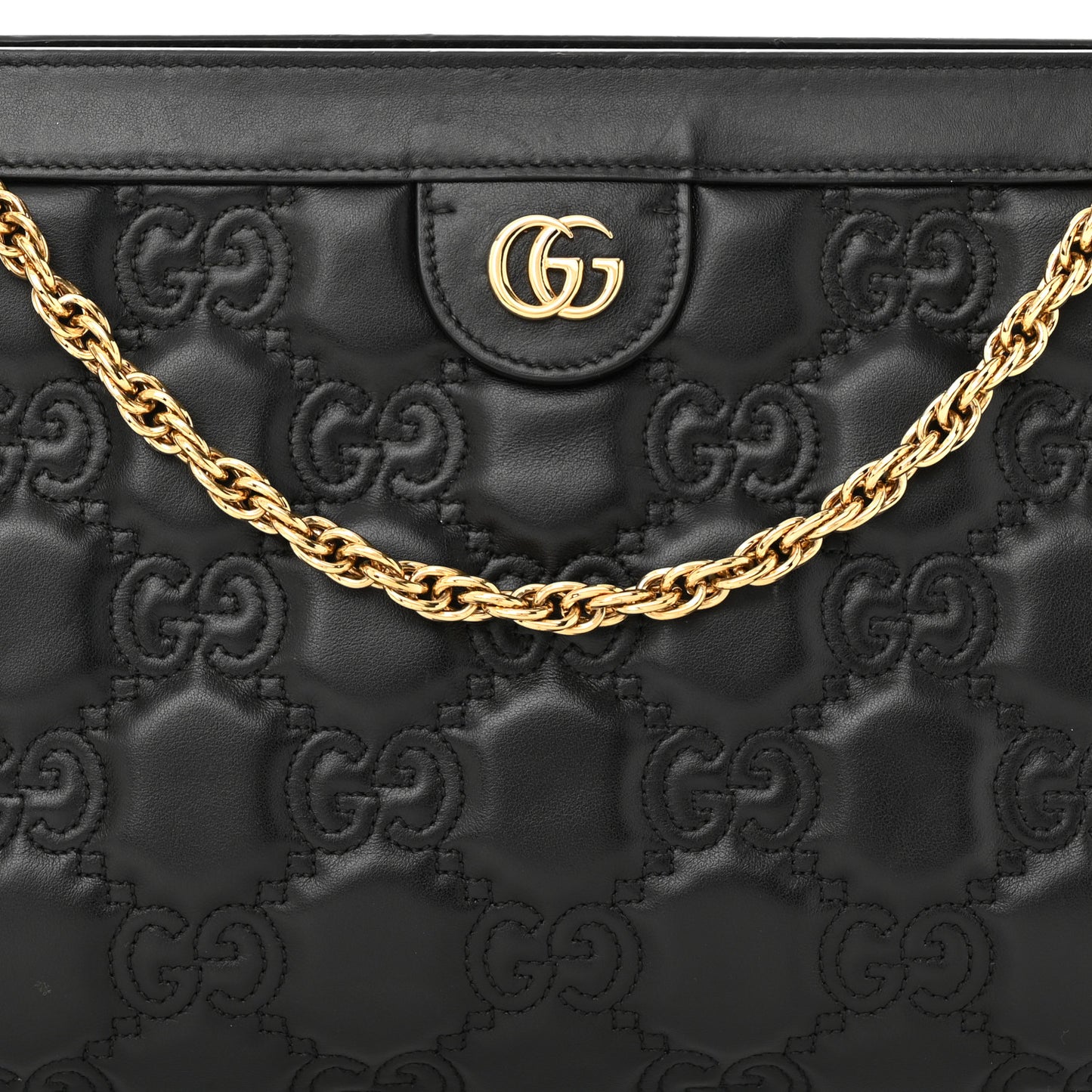 Calfskin GG Matelasse Medium Slim Chain Shoulder Bag Black Natural