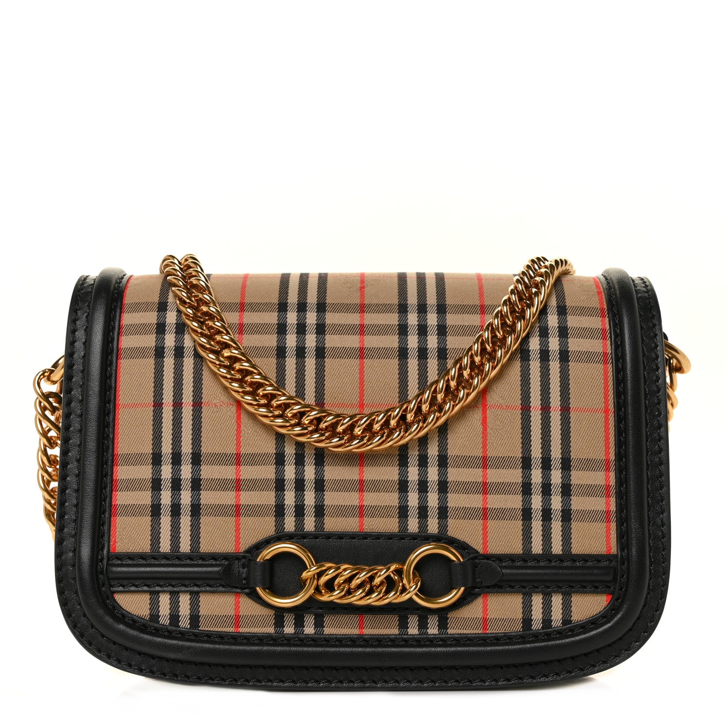 Burberry Smooth Calfskin 1983 Knight Check Link Shoulder Bag Black 1 of 9