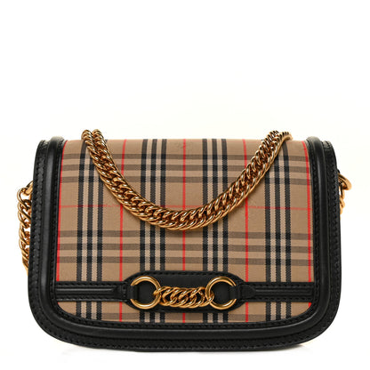 Burberry Smooth Calfskin 1983 Knight Check Link Shoulder Bag Black 1 of 9