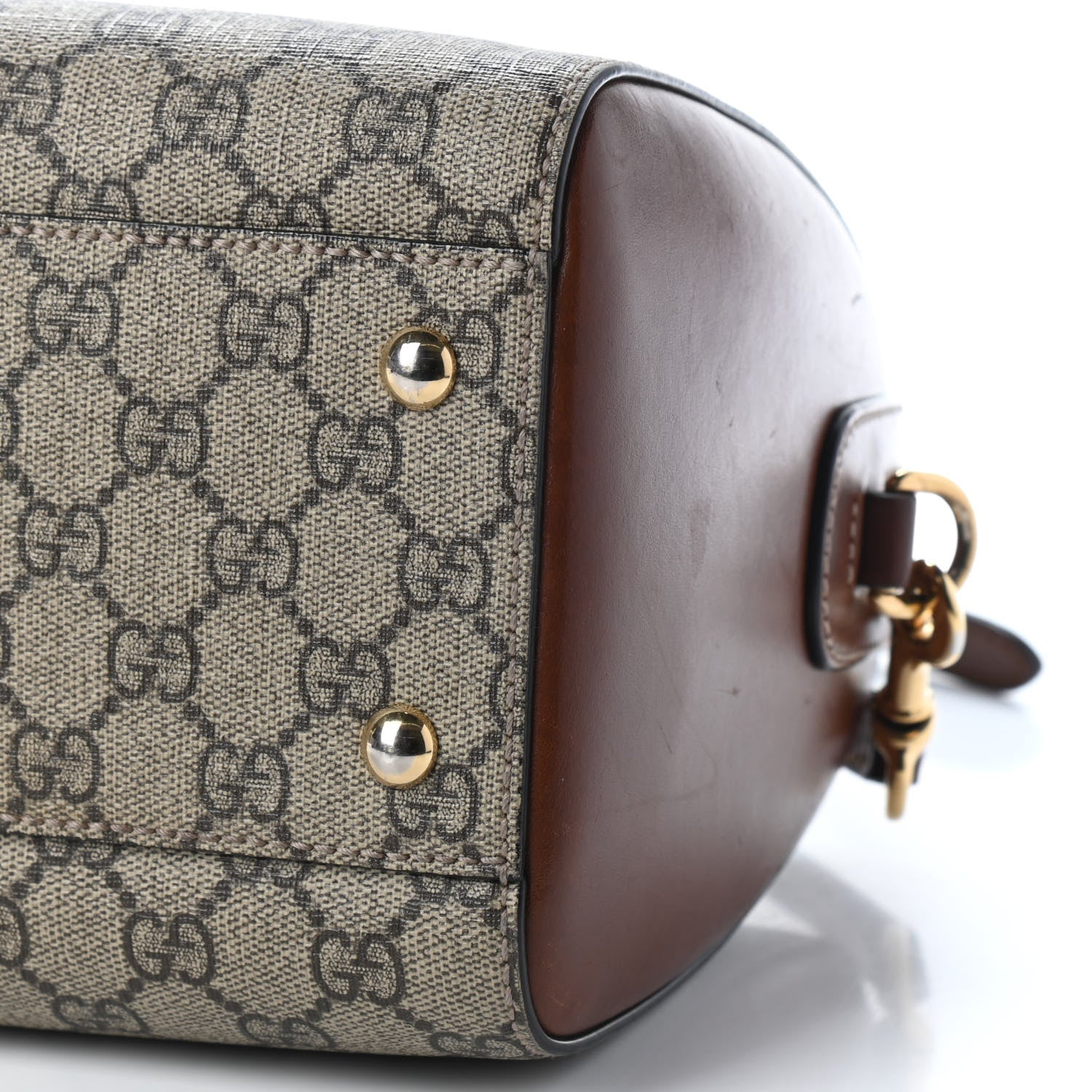Gucci GG Supreme Monogram Cuoio Toscano Small Boston Beige Ebony Cuir 8 of 10