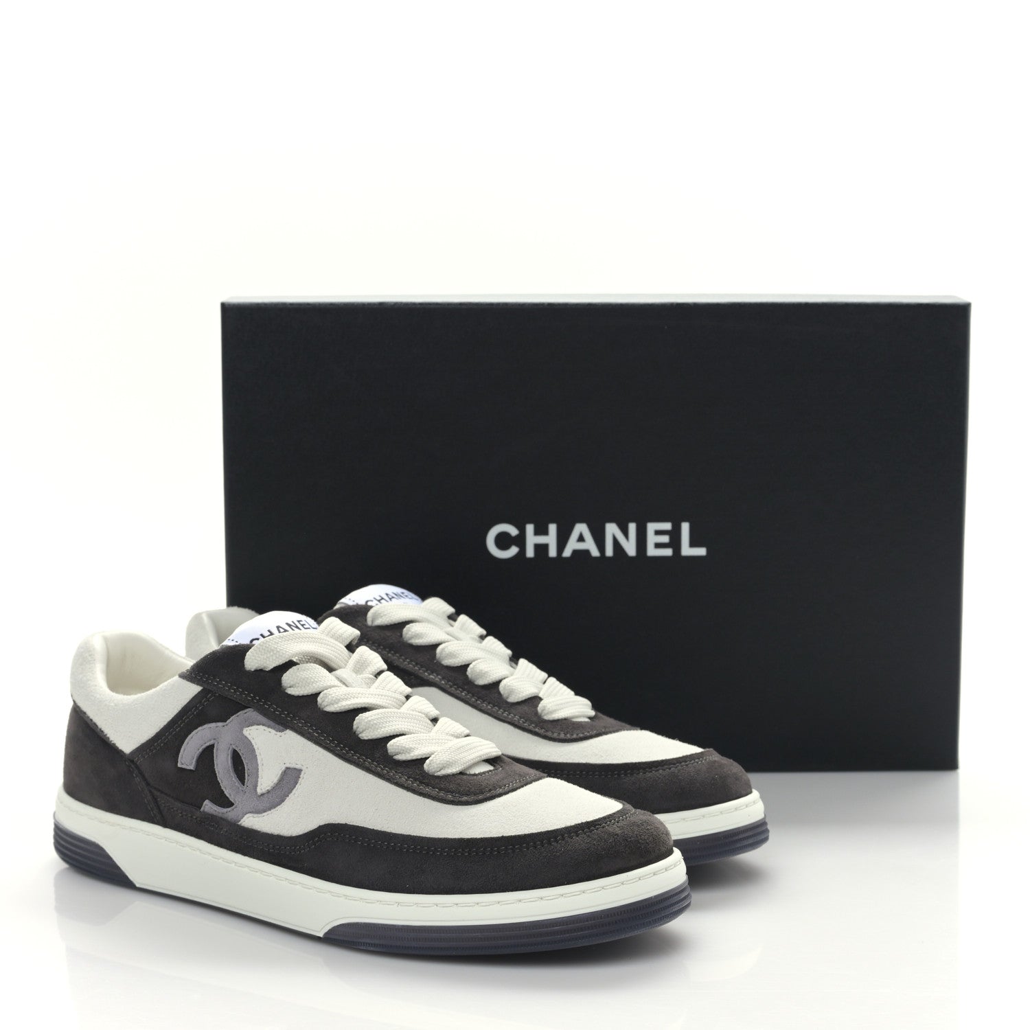 Chanel Suede Kidskin Womens CC Sneakers 39 Black White 9 of 9