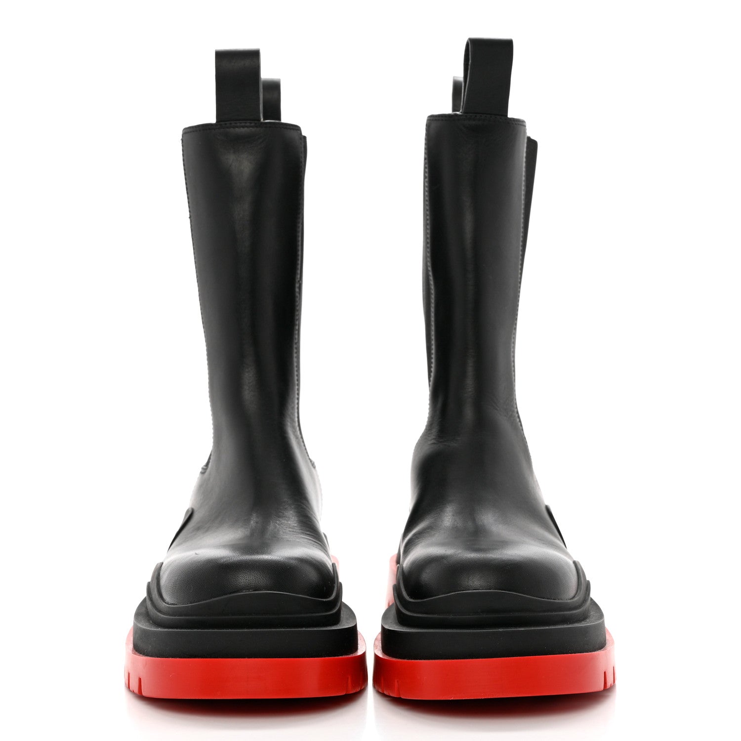 Bottega Veneta Calfskin The Tire Chelsea Boots 39 Black Bright Red 2 of 10