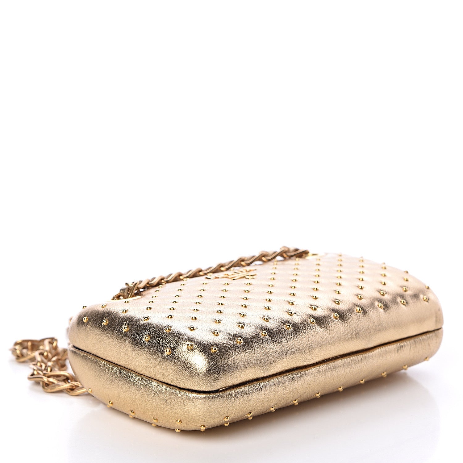 Prada Metallic Nappa Studded Chain Clutch Platino 4 of 9